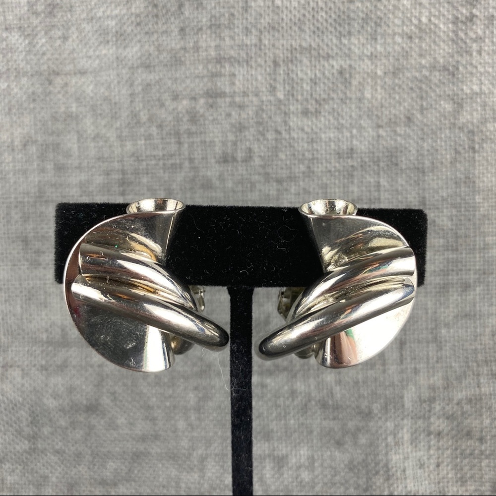 Vintage Silver Abstract Shape Clip On Earrings